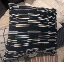 Navy Blue Woven Stripe Throw Pillow