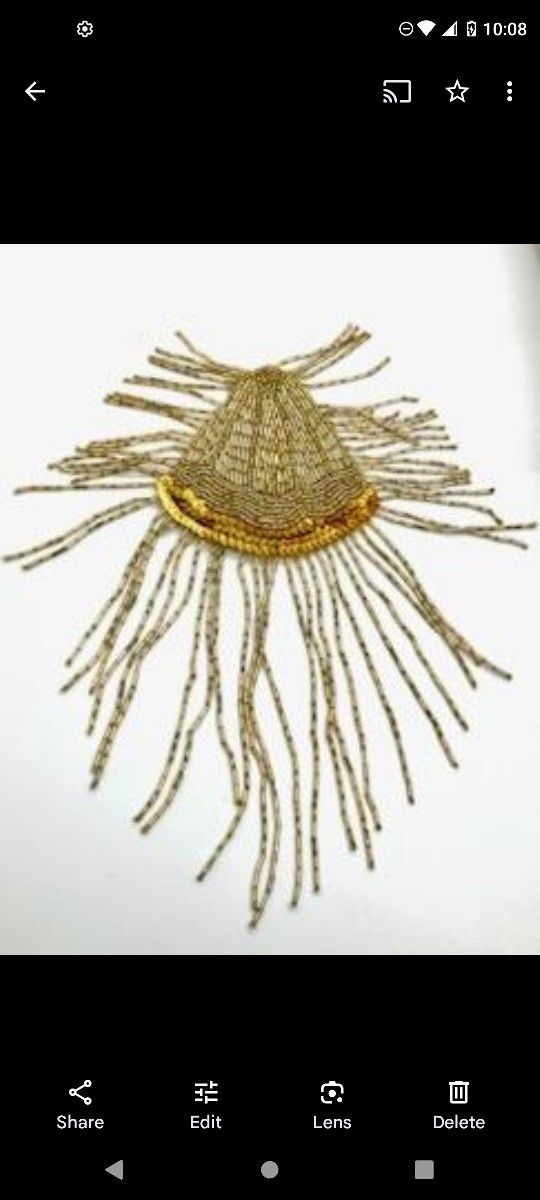 Vintage Handmade Gold Beaded Applique 