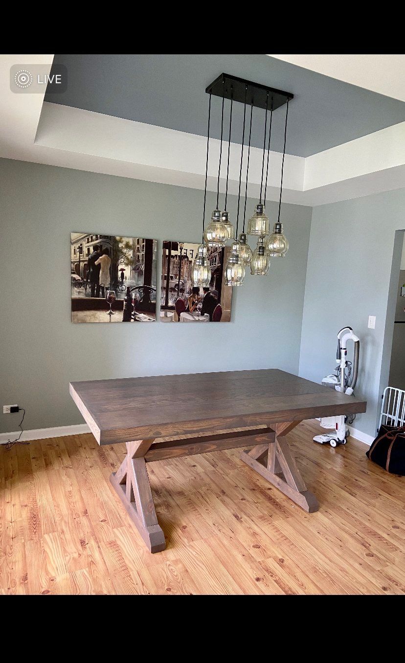 Custom built wood table with 6 chairs