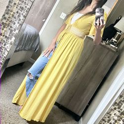 F21 Yellow duster tie Cardigan