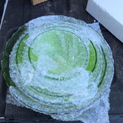 Vintage set of 5 Anchor Hocking serving bowls, green glass nesting bowls