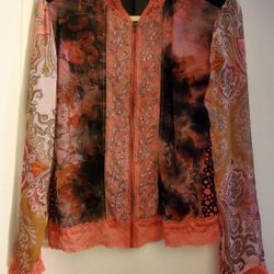 Piano Zippered Pretty Top - Lace/Beads - L