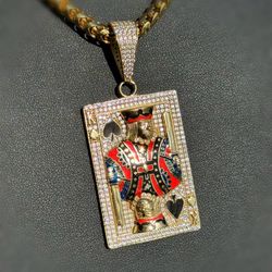 Jewelry 14k solid yellow gold pendant king of spades white CZ Stone 10CTW charm