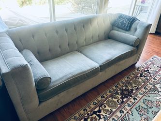 Two Grey Velvet Tufted Sofa