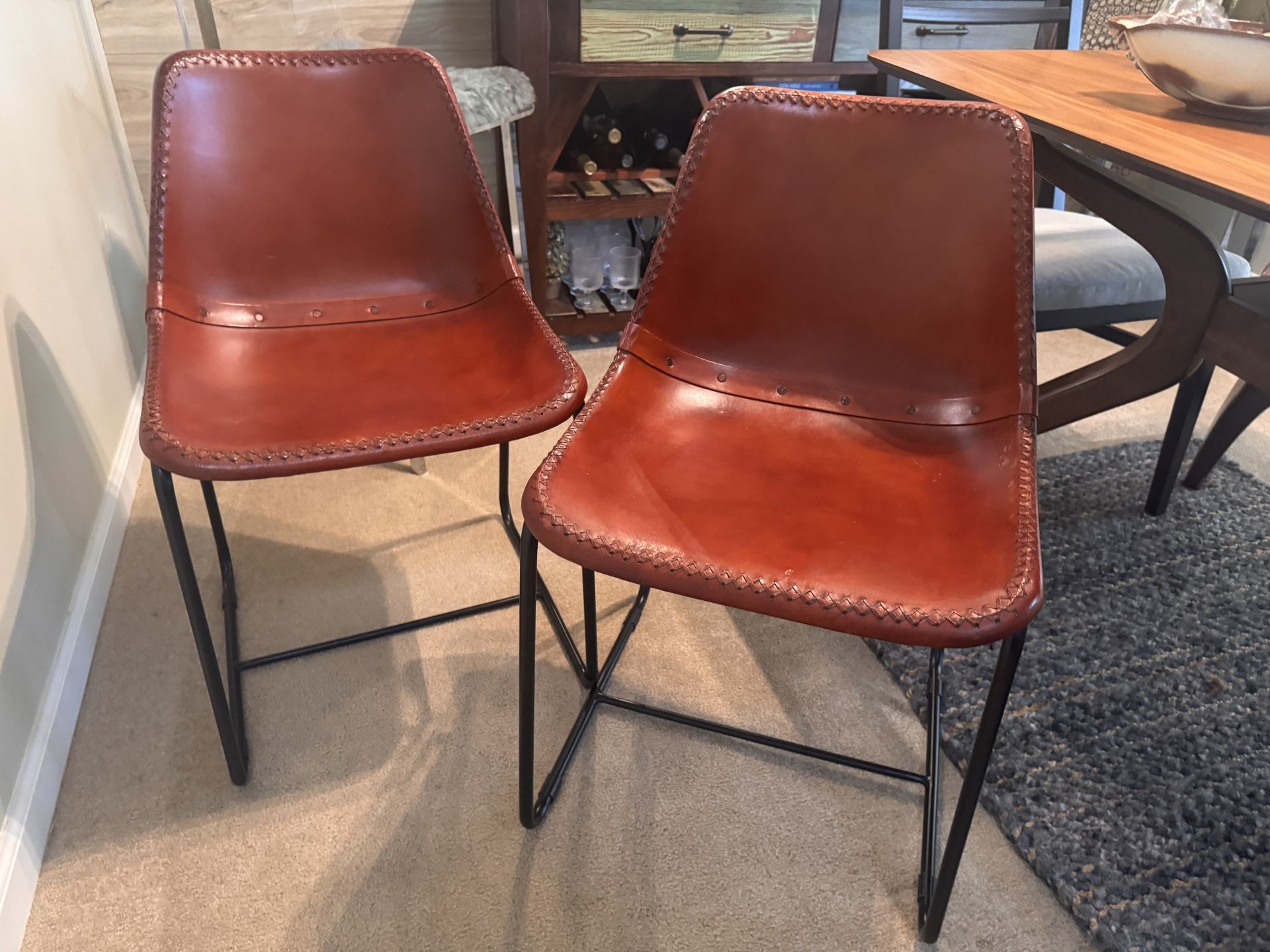 Pair of CB2 Roadhouse Dining Chairs (Saddle Leather)