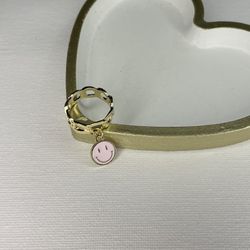 Soft Pink Smile Face Gold Ring 