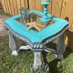 Large Sofa Or Side Table Glass Top Turquoise 