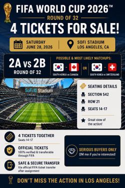 2A vs 2B FIFA World Cup 2026 Round of 32 Tickets – SoFi Stadium (Section 542)