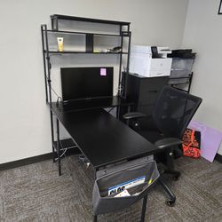 Black L-Shaped Desk with Hutch Shelving