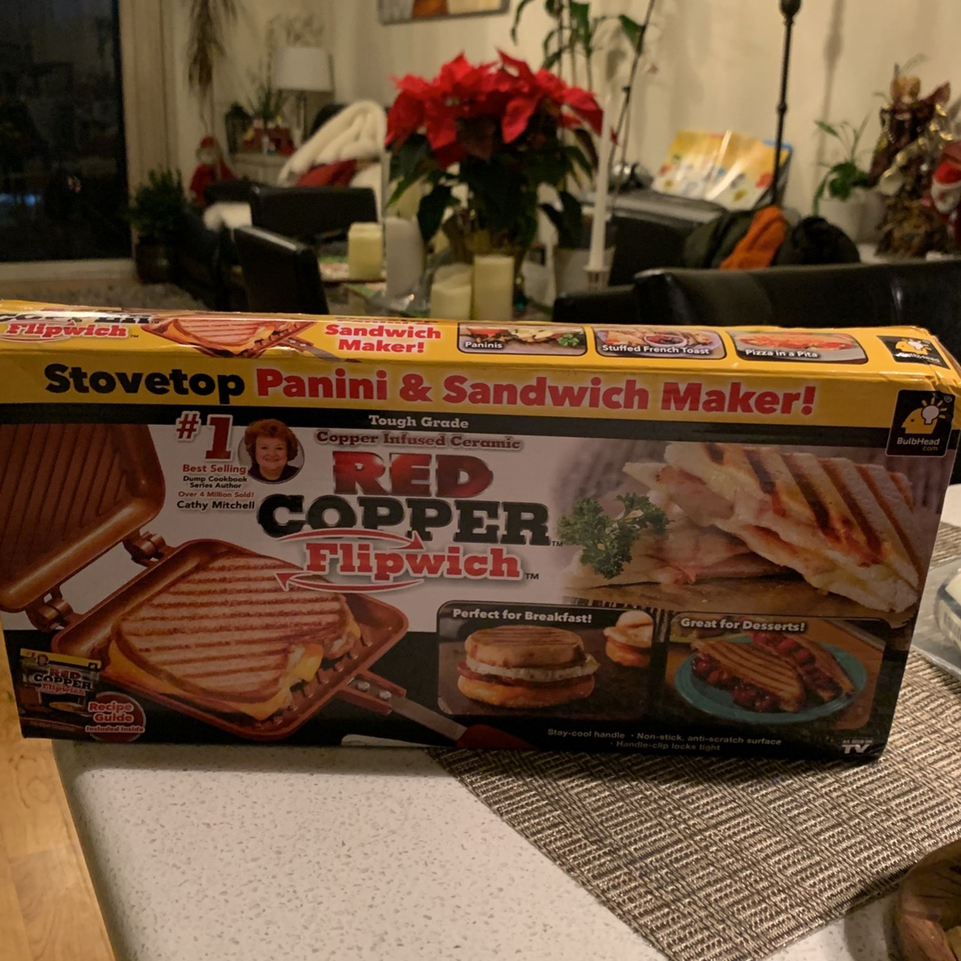 Red Copper Flip witch Stovetop Panini & Sandwich Maker