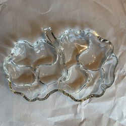 Vintage Clear Glass Divided Snack Plates Pansy Design Set Of 8