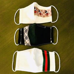 Set 3 Fabric Design Print Face Masks w/Nose Wire