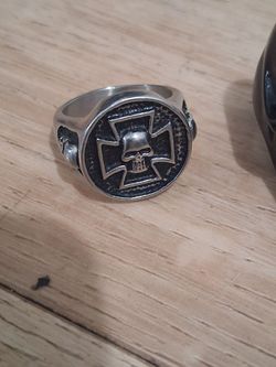 Skull Iron Cross Biker Ring