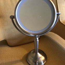Lighted Silver Make Up Mirror (double Sided)