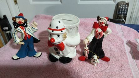3 Porcelain Clowns 1 Is A Bank.