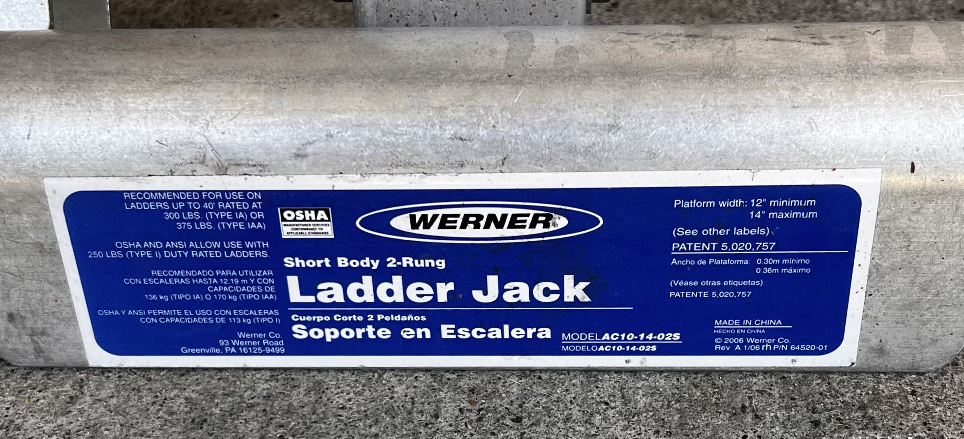 Werner Ladder Jacks AC10-14-02S, Short Body 2-Rung Aluminum Ladder Jack 14" Stage