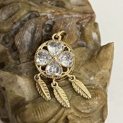 Dreamcatcher Small Gold Plated Pendant With Heart Clear CZ Stones