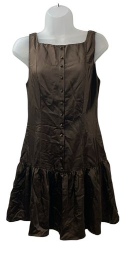 Lulus Women's Rory Mini Dress with Covered Buttons Sleeveless Size Medium Brown