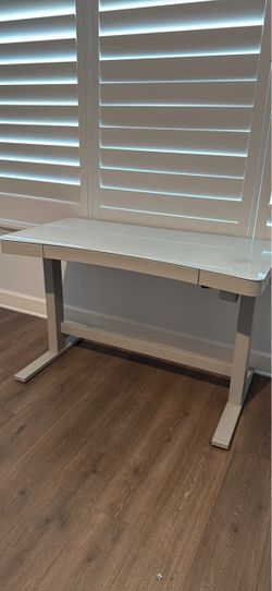 White glass standing desk