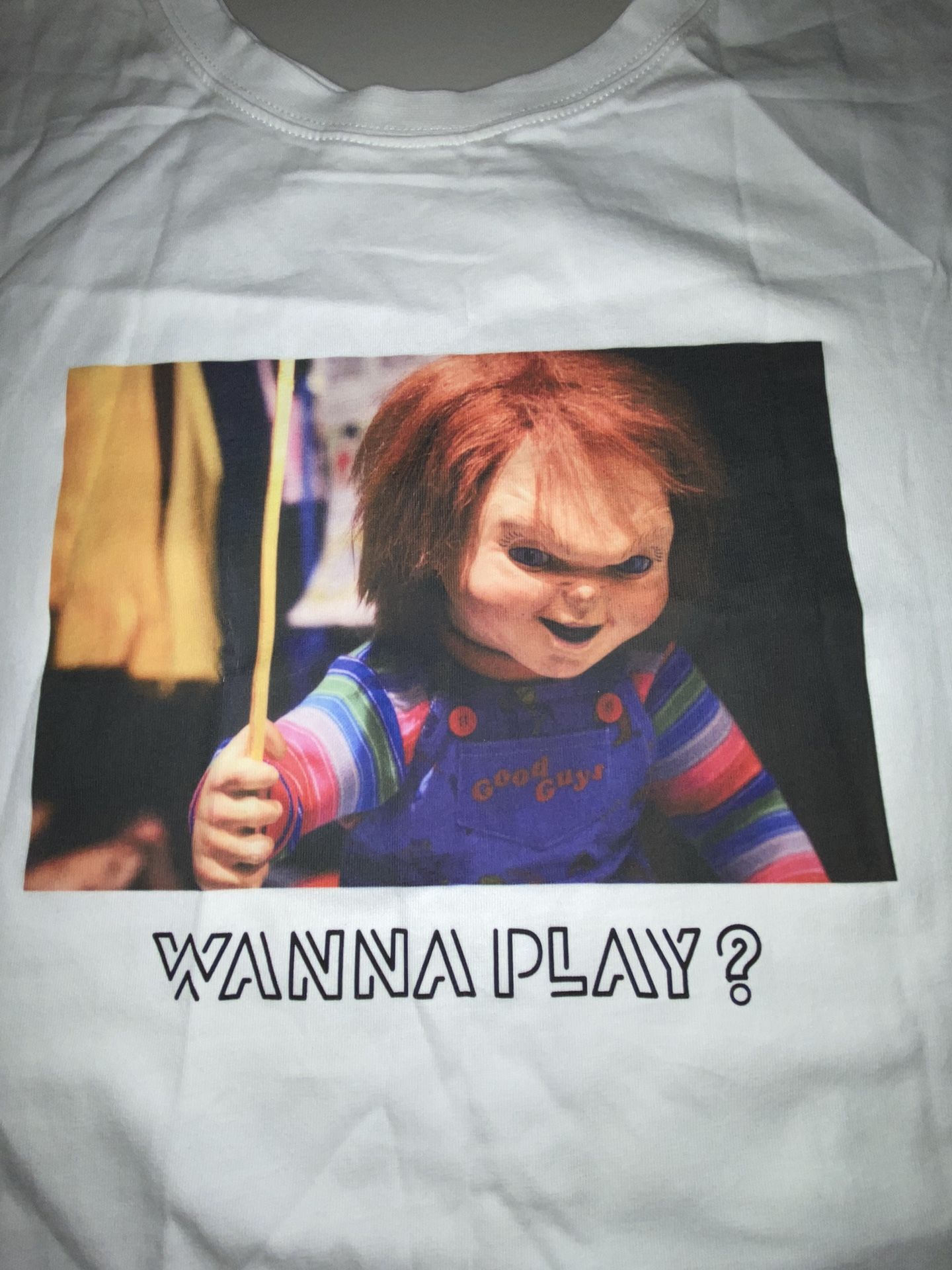 Chucky Wanna Play Medium MEDI STORE shirt double-sided knife blood SEE MEASUREMENTS