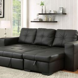 Brand New Black Leather Sectional Sofa Sleeper 