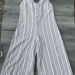 BP STRIPED BUTTON DETAIL JUMPSUIT size S linen blend