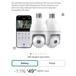 Brand new 2K Light Bulb Security Camera,5G&2.4G WiFi Security Cameras Wireless Outdoor IP65 Weatherproof Motion Detection and Alarm,Two-Way Talk,Color