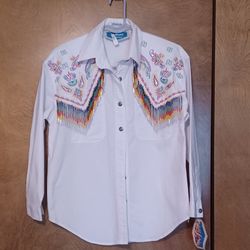 Women's Western Southwest Canyon White Shirt, Size Small, beaded/jeweled
Trim/ fringe 