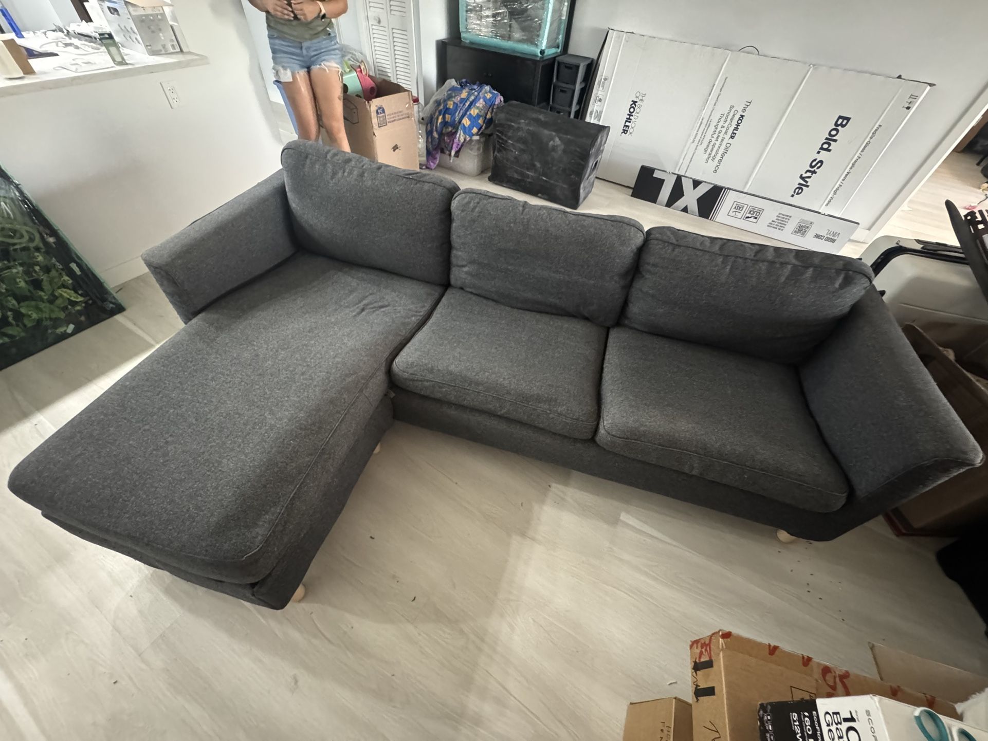 Grey Couch w/ Storage Ottoman