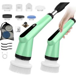 Electric Spin Scrubber, Shower Scrubber with Long Handle Adjustable, 2 Speed & 7 Replaceable Brush Heads Shower Cleaner Brush, Electric Scrubber for C