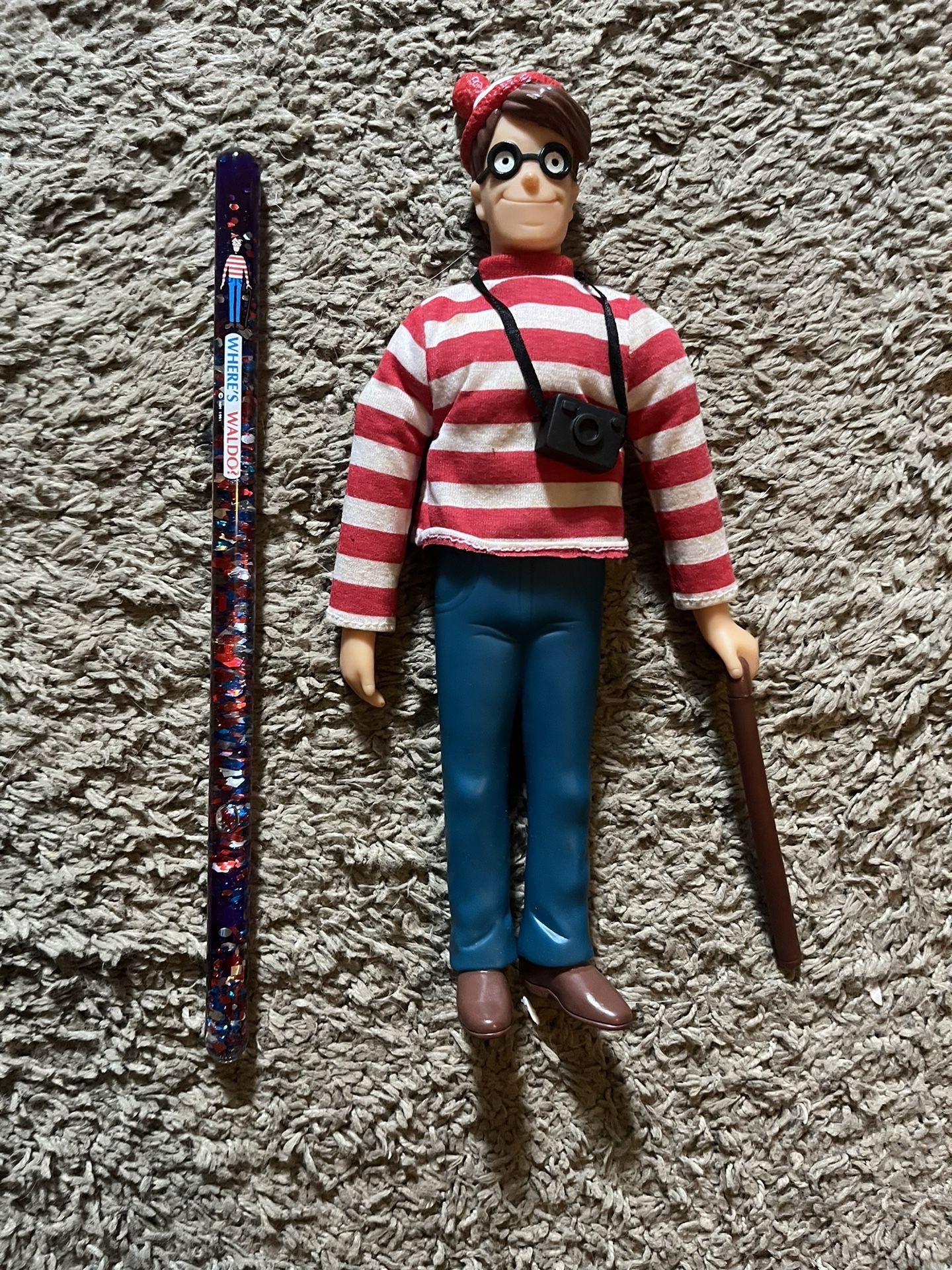 Vintage Applause 1990 Where's Waldo 12" Doll Figure With Cane and Camera W/tags