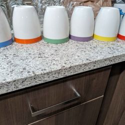 Vremi Ceramic Coffee Mug Set (6) | Color Band Design | Modern Kitchen