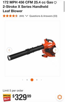 172 MPH 456 CFM 25.4 cc Gas O 2-Stroke X Series Handheld Leaf Blower
