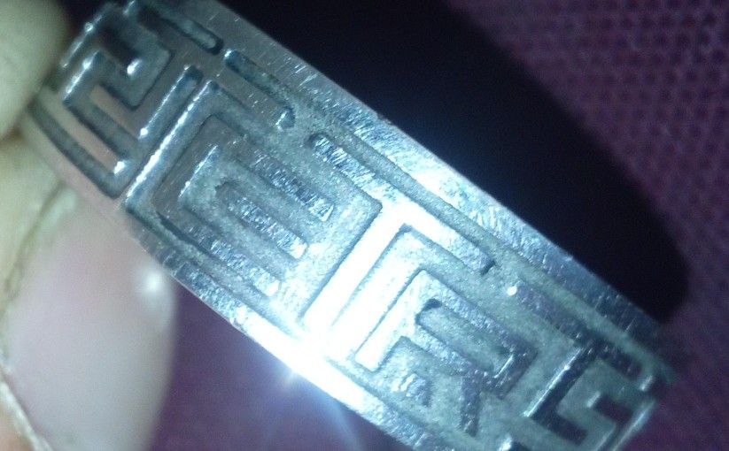 13.5 Size Stainless Steel Mens Greek Key Wedding Band