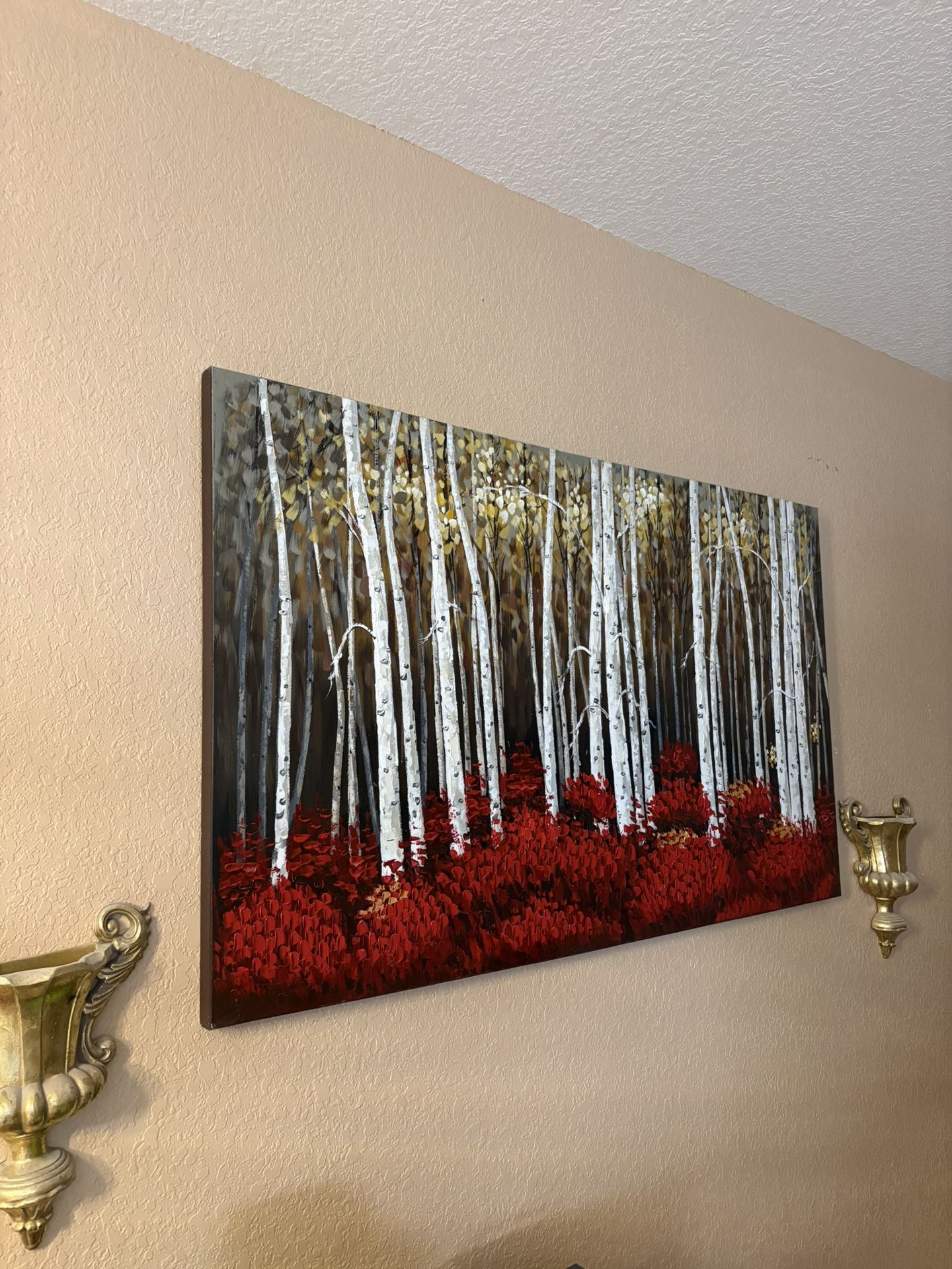 Canvas Art – Birch Tree Forest with Red Foliage