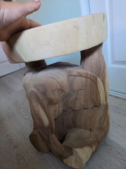 Hand-Carved Wooden Elephant Stool