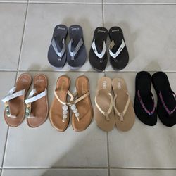 6 Pr Ladies Flip Flops Size 10 - Reefs, Flojos 