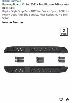 Running Boards Fit for 2021+ Ford Bronco 4-Door w/o Rock Rails Raptor Style Step Bars, NOT for Bronco Sport, 600 Lbs Heavy Duty, Anti-Slip Surface, Ru