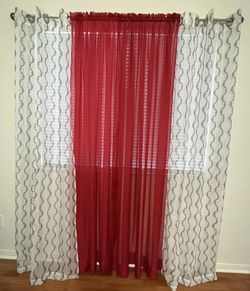 White & Gray Sheer Curtain Panels Only