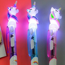 3pcs Light-up Unicorn Ballpoint Pens With Led Light,