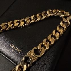 CELINE Necklace Triomphe Metal Chain Gourmet Gold