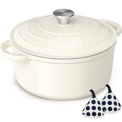 Enameled Cast Iron Dutch Oven - Umite Chef 5QT Pot with Lid & Cotton Potholders - Heavy-Duty Cookware for Bread Baking, Braising, Stews, Roasting(Crea