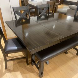 GORGEOUS WOOD TABLE WITH LEAF 4 Chairs Aand Bench! BRAND NEW! WOW! DELIVERY TODAY
