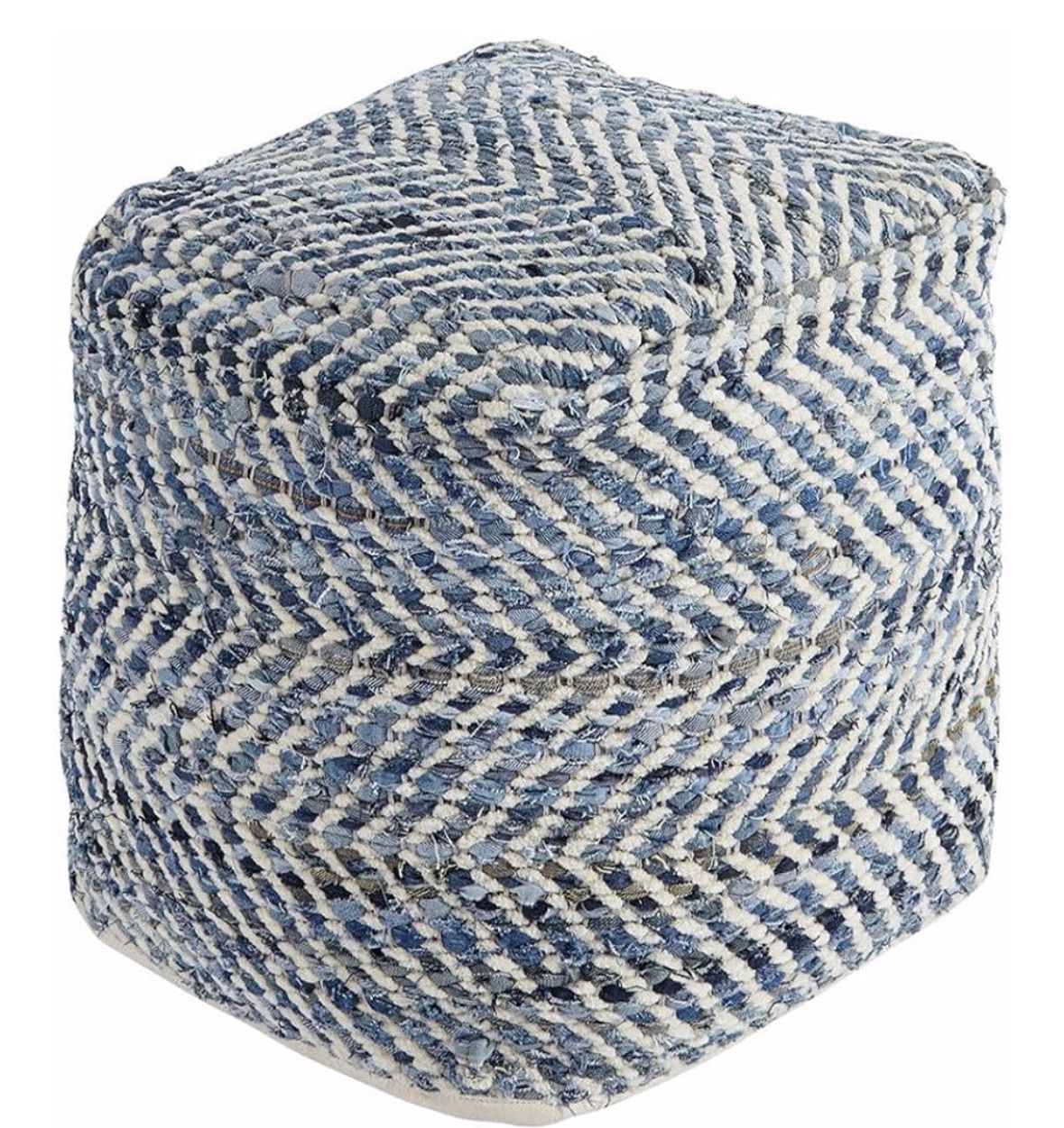 Signature Design by Ashley Chevron Woven Pouf 18 x 18, Blue and White