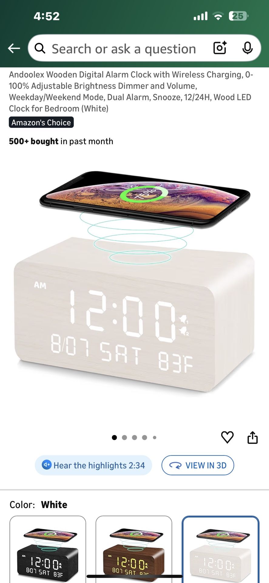 Andoolex Wooden Digital Alarm Clock with Wireless Charging, 0- 100% Adjustable Brightness Dimmer and Volume, Weekday/Weekend Mode, Dual Alarm, Snooze,