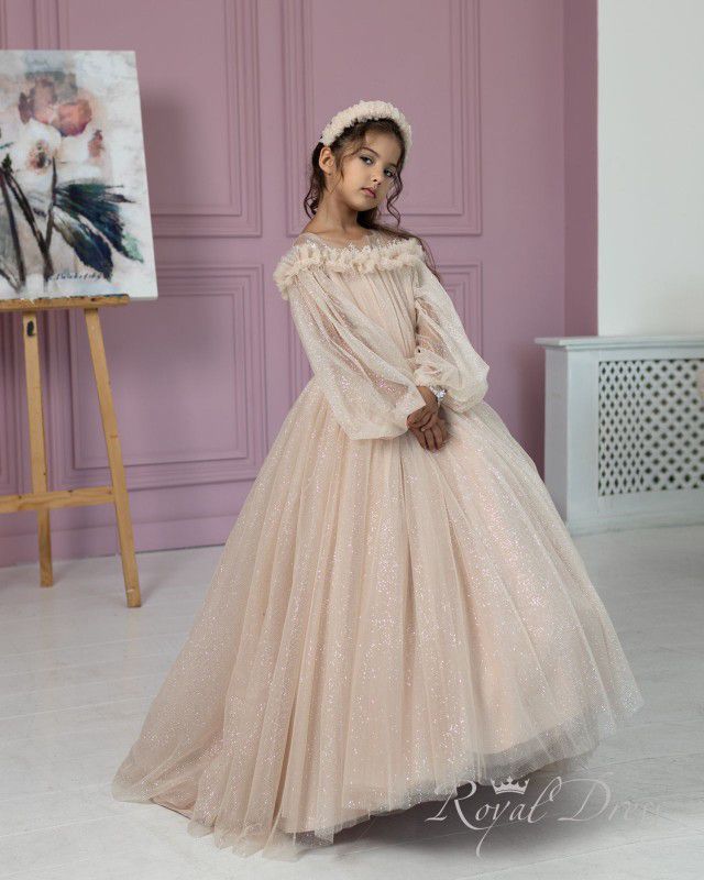 Brand New. Puffy Tulle Girls Dress. Glittered, With Long Sleeves