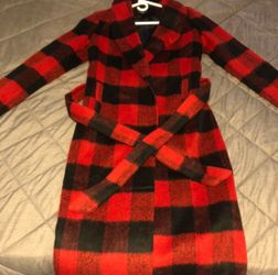 Like New Women’s Forever 21 Red Plaid Long Coat XS