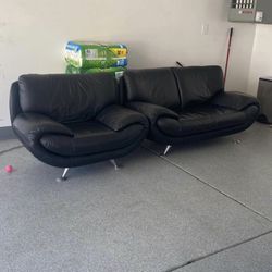 Black genuine Leather Couches 