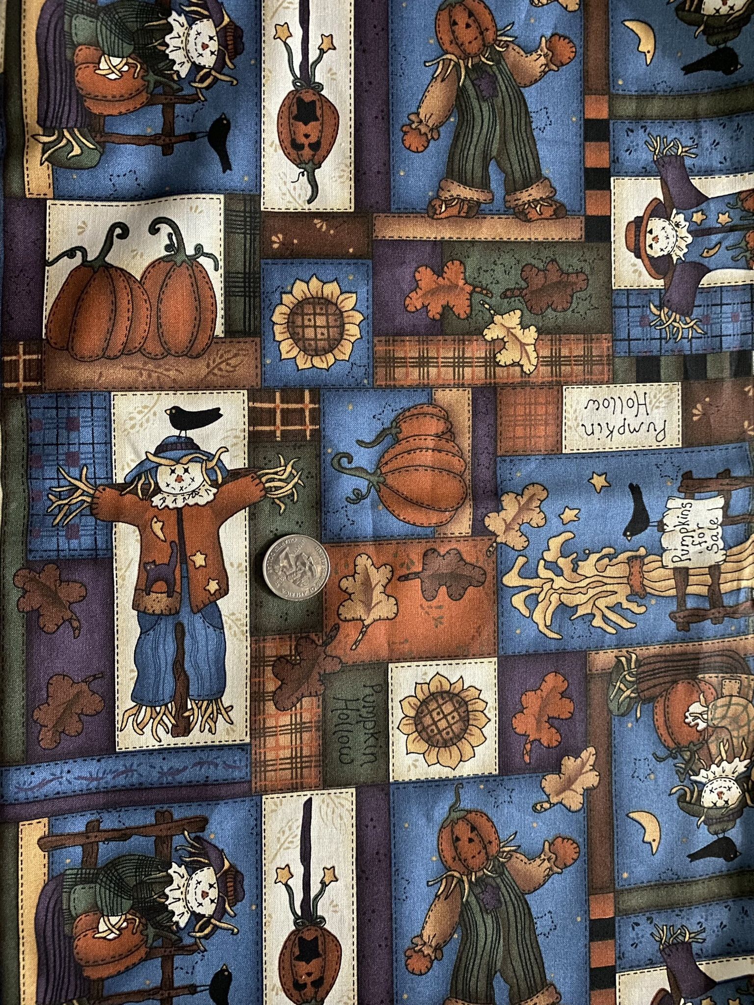 Fabric cotton material cloth harvest fall autumn scarecrow pumpkin season sewing quilting crafting
