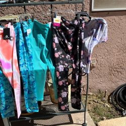 Four Leggings And One Young Girls Top.  All Name Brands, Adidas. Converse And Xerision. Tags On All.